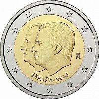 Памятная монета 2 евро Филипп VI. Испания, 2014 г. в. Монета в состоянии UNC (из ролла)