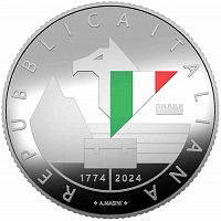 Серебряная монета 925 пробы (18 г) 5 евро 250 лет основания Финансовой гвардии в капсуле. Италия 2024 PF