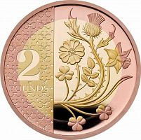 Золотая монета 2 фунта Национальные цветы в капсуле. Великобритания 2023 Proof