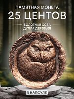 Памятная монета в капсуле 25 центов Болотная сова. Дупла деревьев. Самоа 2025 PF