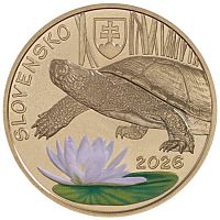 Памятная монета 5 евро Европейская болотная черепаха. Флора и фауна. Словакия 2026 UNC