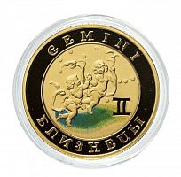 Инвестиционная золотая монета 10000 драм 900 пробы (7,78 г золота). Знаки зодиака, Близнецы. Польша/Армения, 2009 г.в. UNC