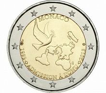 Памятная монета 2 евро 20 лет ООН. Монако, 2013 г. в. Монета в состоянии UNC (из ролла)