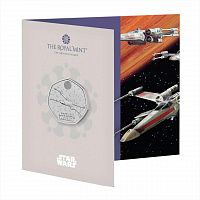 Памятная монета 50 пенсов в буклете X-Wing. Звездные войны. Великобритания 2024 BU