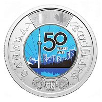 Памятная цветная монета 2 доллара 50 лет Си-Эн Тауэр. Канада 2026 UNC