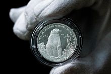 Серебряная монета в капсуле 2 рубля 925 пробы (15,55 г) Красная книга Прибайкальский черношапочный сурок Россия 2008 PF