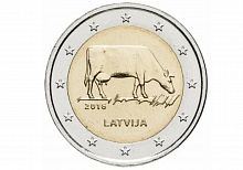 Памятная монета 2 евро Корова, Латвия, 2016 г. в. Монета в состоянии UNC (из мешка)