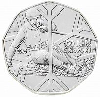 Памятная монета 5 евро 100 лет лыжному спорту. Австрия 2005 UNC