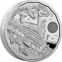 Серебряная (62.86 г) монета 5 фунтов Хогвартс-экспресс. Великобритания 2022 Proof
