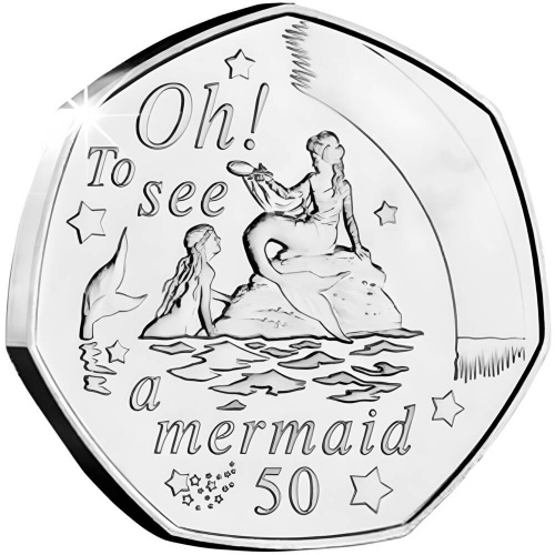 Монета 50 пенсов Русалки. Питер Пэн. Остров Мэн 2020 UNC