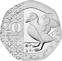 Монета 20 пенсов птица Тупик. Великобритания 2023 UNC