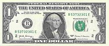 Подлинная банкнота 1 доллар США. Купюра в состоянии аUNC (без обращения)