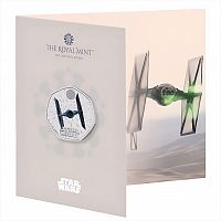 Памятная монета 50 пенсов Tie fighter в буклете (цветная). Звездные войны. Великобритания 2024 BU