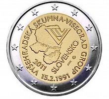 Монета 2 евро 20 лет формирования Вишеградской группы. Словакия 2011 UNC