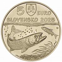Памятная монета 5 евро Дунайский Лосось. Флора и фауна. Словакия 2025 UNC