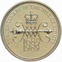 Монета 2 фунта 300 лет Биллю о правах Англии. Великобритания 1989 UNC