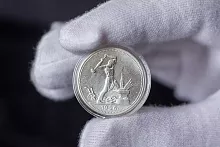 Серебряная монета 50 копеек (один полтинник) 900 пробы (9 г) в капсуле.  СССР 1926 XF