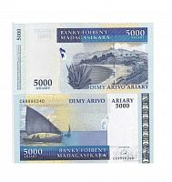 Подлинная банкнота 5000 ариари. Мадагаскар, 2008 г. в. Купюра в состоянии UNC (без обращения)