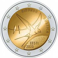 Памятная монета 2 евро Деревенская ласточка. Эстония, 2023 г. в. Монета в состоянии UNC (из ролла)