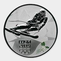 Серебряная монета 3 рубля в капсуле (31,1г) Горнолыжный спорт. Олимпиада Сочи 2014. СПМД 2014 Proof