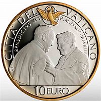 Серебряная монета 925 пробы (22 г) 10 евро Бенедикт XVI в капсуле. Ватикан 2023 PF