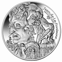 Монета 20 евро в футляре 400 лет со дня рождения Жана де Лафонтена. Искусство пера. Франция 2021 PF