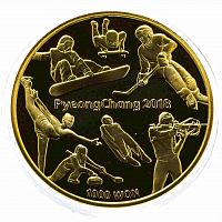 Монета 1000 вон Олимпийские игры 2018 в капсуле. Южная Корея 2016 PF