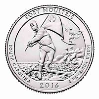 Монета 25 центов Форт Уильяма Моултри. Национальные парки. США Р 2016 UNC