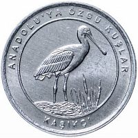 Памятная монета 1 куруш Колпица. Анталийские птицы. Турция, 2020 г. в. Монета UNC
