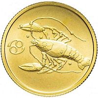 Золотая монета 999 пробы (3.2 г) 25 рублей Рак в капсуле. Знаки зодиака. СПМД 2003 UNC