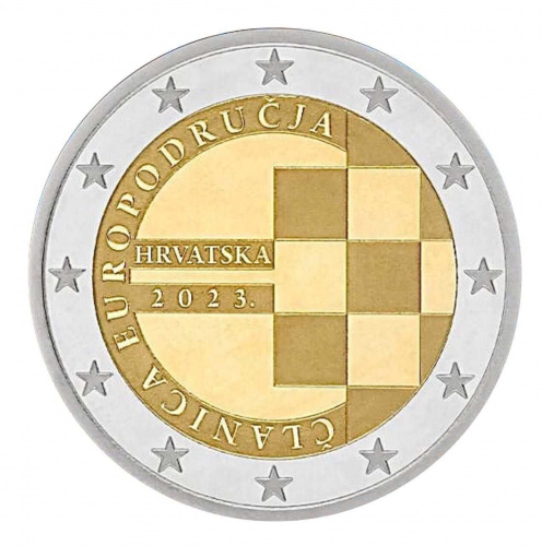 Монета 2 евро Введение первого евро. Хорватия 2023 UNC