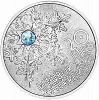 Серебряная монета 20 евро 925 пробы (22.42 г) Снежинка. Тайны снега в капсуле. Австрия 2023 Proof