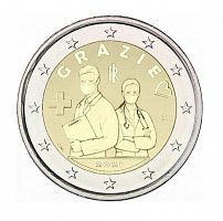 Памятная монета 2 евро Спасибо врачам. Борьба с COVID-19. Италия, 2021 г. в.  Монета в состоянии UNC (без обращения)
