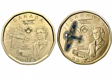 Набор из 2-х монет (обычная + цветная) 1 доллар Элси Макгилл. Канада 2023 UNC