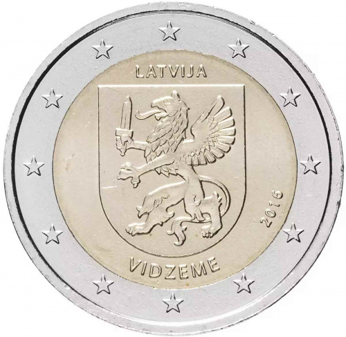Монета 2 евро Видземе. Латвия 2016 UNC Монета 2 евро Видземе. Латвия 2016 UNC