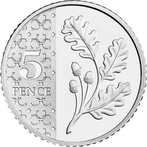 Монета 5 пенсов Дубовая веточка. Великобритания 2023 UNC