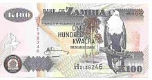 Подлинная банкнота 100 квача. Замбия, 2009 г. в. Купюра в состоянии аUNC