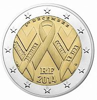 Памятная монета 2 евро Всемирный день борьбы со СПИДом. Франция, 2014 г. в. Монета в состоянии UNC (из ролла)