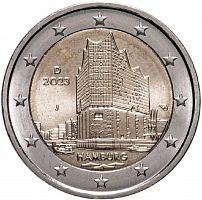 Памятная монета 2 евро Эльбская филармония. Гамбург. Германия D 2023 UNC
