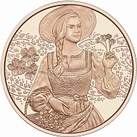 Памятная монета 10 евро Лён. Льняной костюм дирндль. Традиции и мода. Австрия 2025 UNC