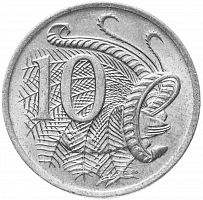 Коллекционная монета 10 центов. Австралия, год выпуска из периода 1998-2018, VF-XF