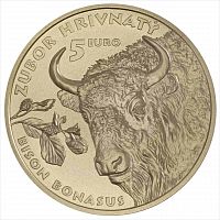 Памятная монета 5 евро Европейский Зубр. Флора и Фауна. Словакия 2024 UNC