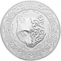 Инвестиционная серебряная (62.2 г) монета 2 тенге в футляре Небесный волк. Тотемы кочевников. Казахстан 2023 PF