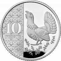 Серебряная монета 10 пенсов Глухарь в капсуле. Великобритания 2023 Proof