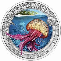 Монета 3 евро Медуза Пелагея Ночесветка. Светящаяся морская жизнь. Австрия 2024 UNC