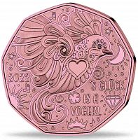 Памятная монета 5 евро Птица удачи. Австрия, 2022 г. в. Монета в состоянии UNC (из ролла)