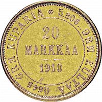Золотая монета 900 пробы (6.45 г) 20 Марок L. Финляндия 1910 VF-XF