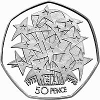 Монета 50 пенсов 25 лет присоединения к Евросоюзу. Великобритания 1998 UNC
