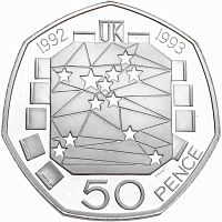 Монета 50 пенсов Председательство Великобритании в ЕС. Великобритания 1992 UNC