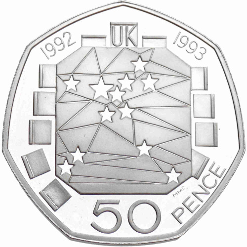 Монета 50 пенсов Председательство Великобритании в ЕС. Великобритания 1992 UNC